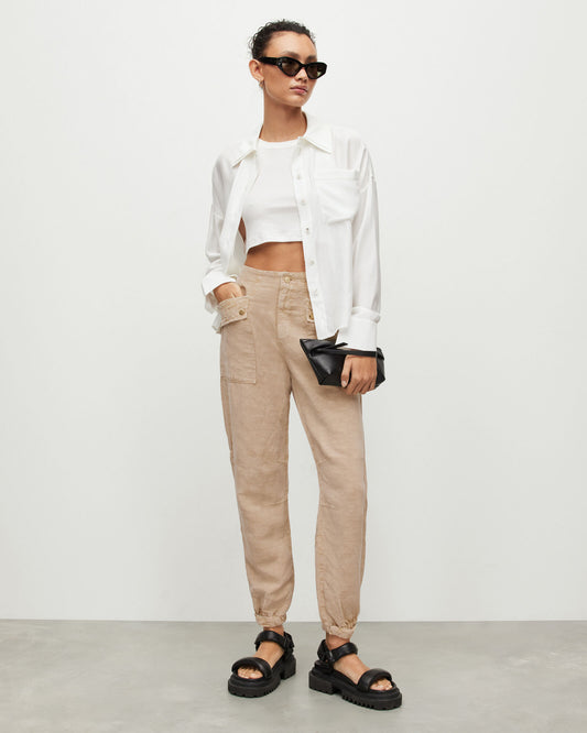 Val High-Rise Cargo Linen Blend Trousers
