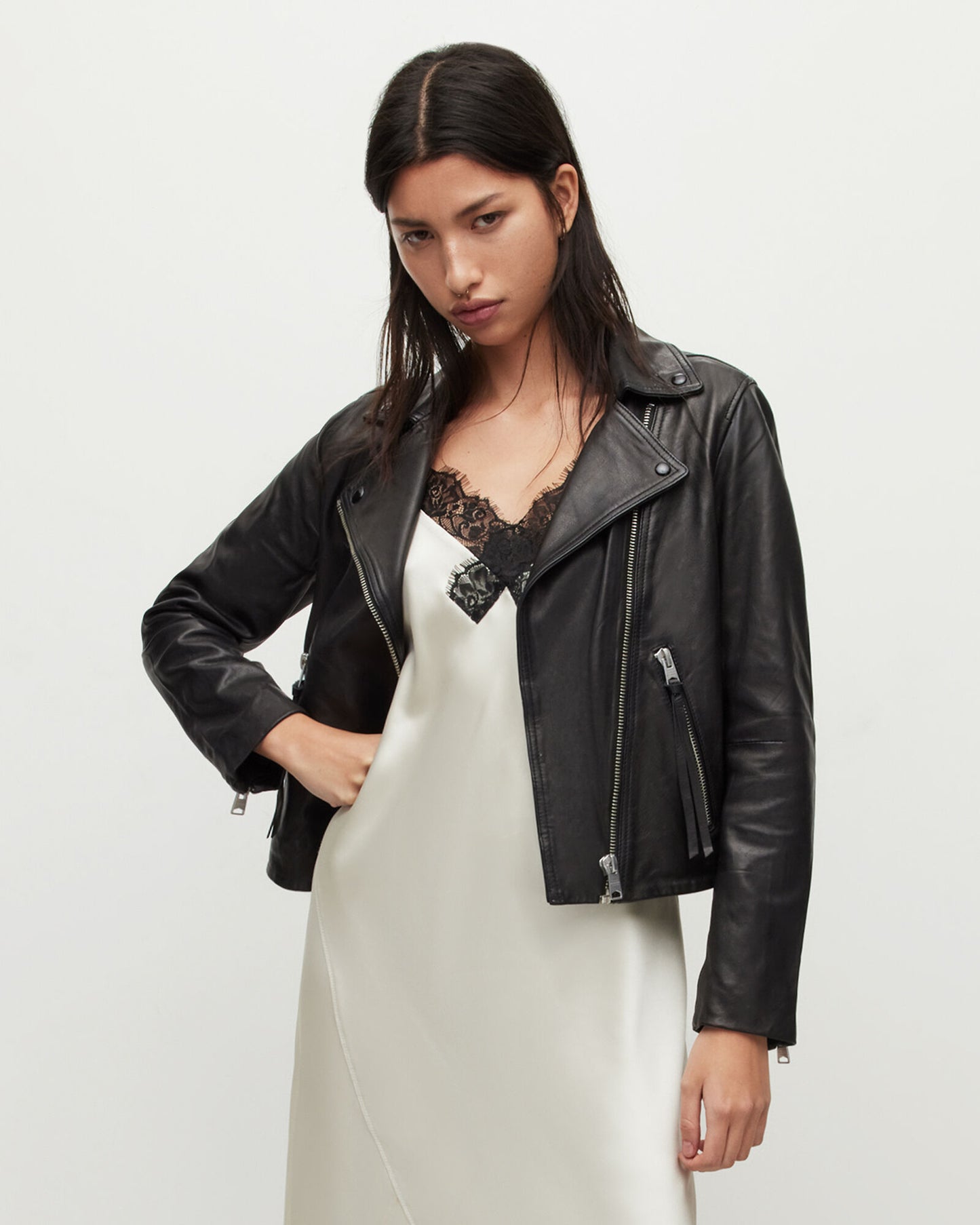 Dalby Slim Fit Leather Biker Jacket