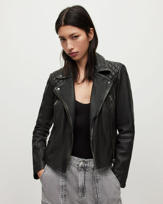 Cargo Distressed Leather Biker Jacket