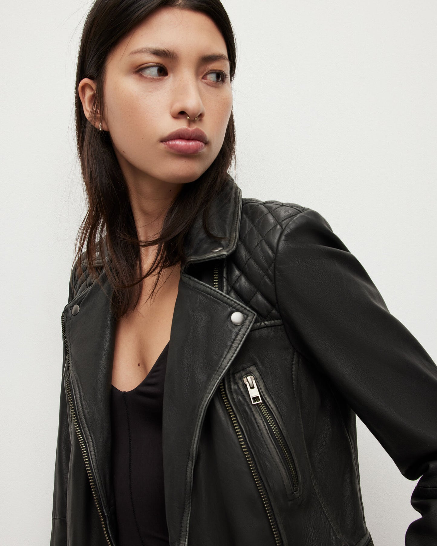 Cargo Distressed Leather Biker Jacket