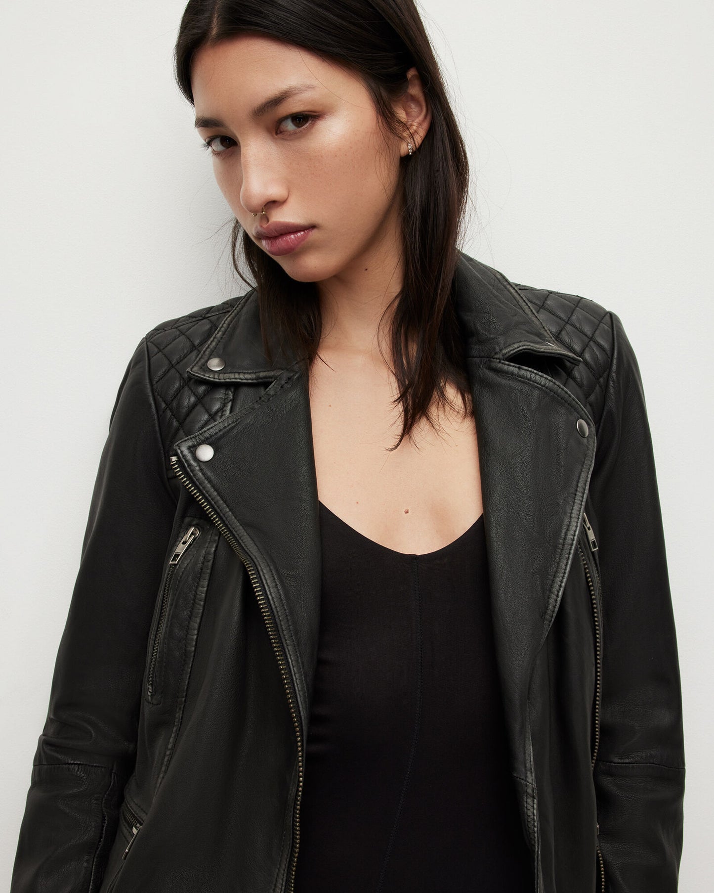Cargo Distressed Leather Biker Jacket