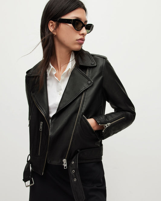 Balfern Belted Hem Leather Biker Jacket