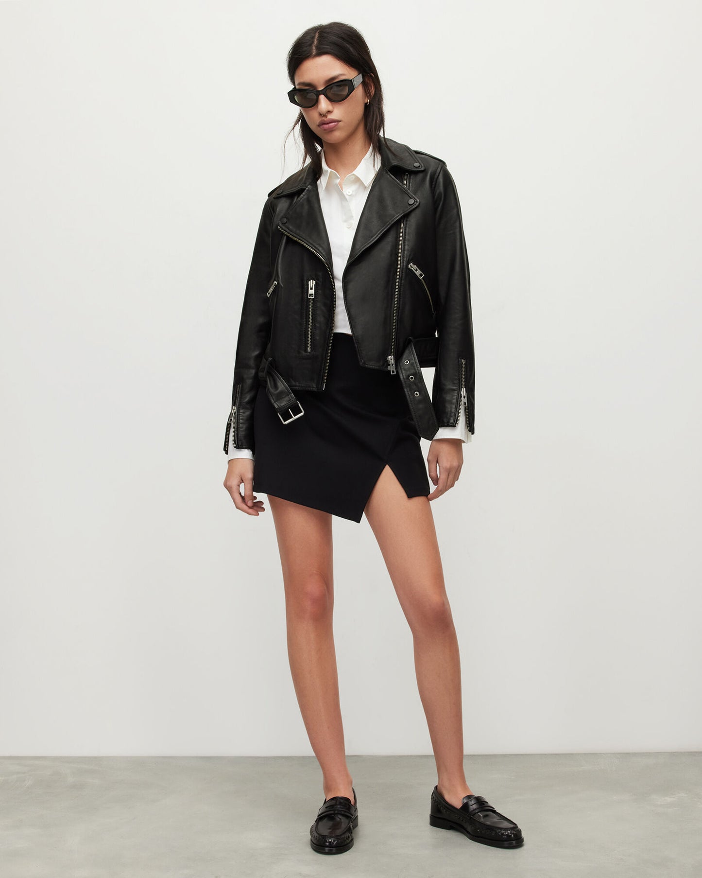 Balfern Belted Hem Leather Biker Jacket