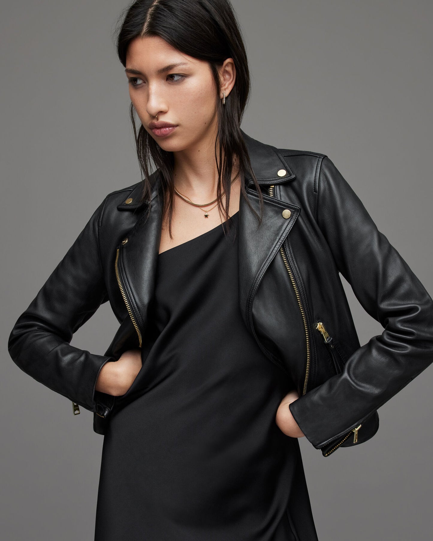 Dalby Slim Fit Gold Leather Biker Jacket