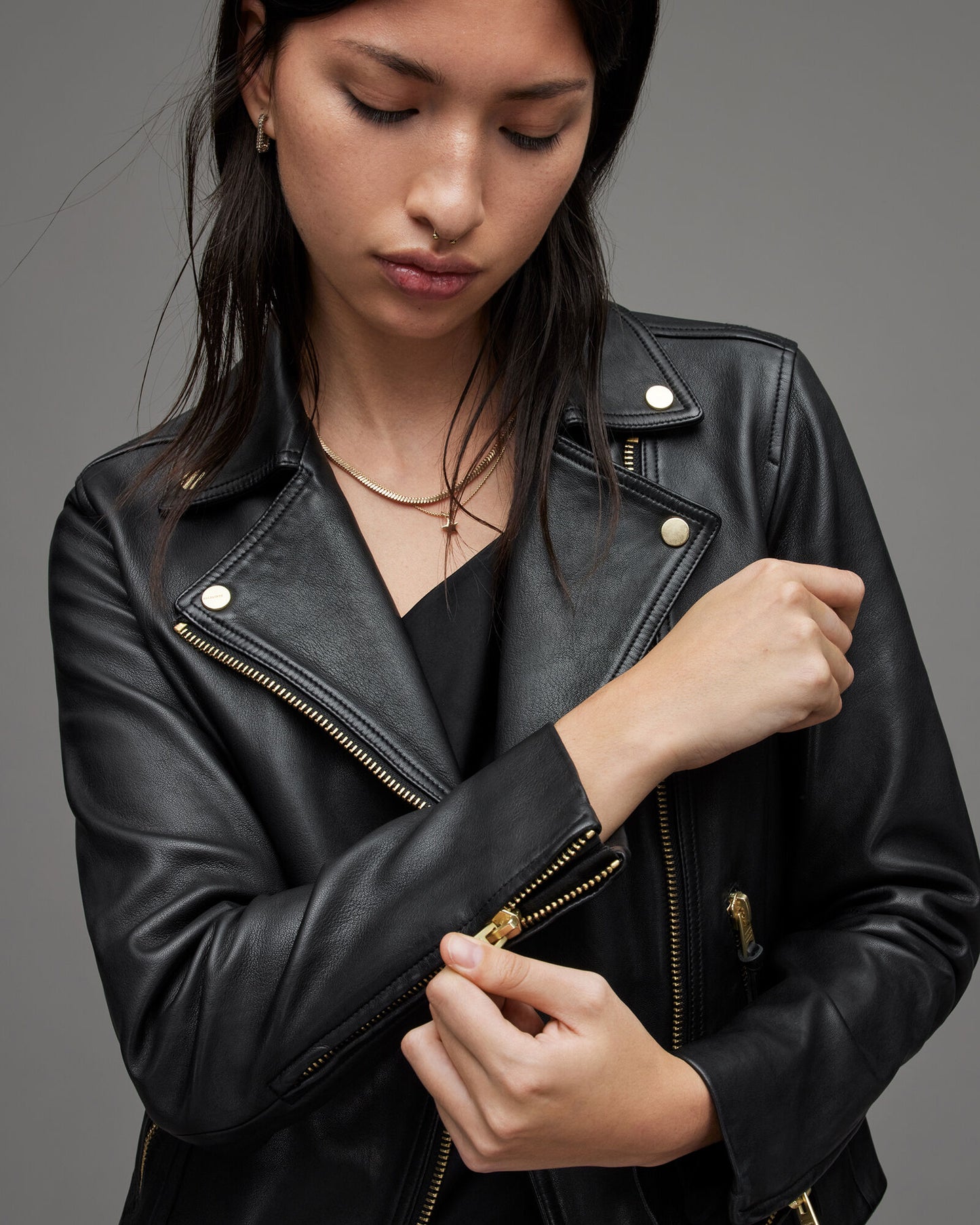 Dalby Slim Fit Gold Leather Biker Jacket