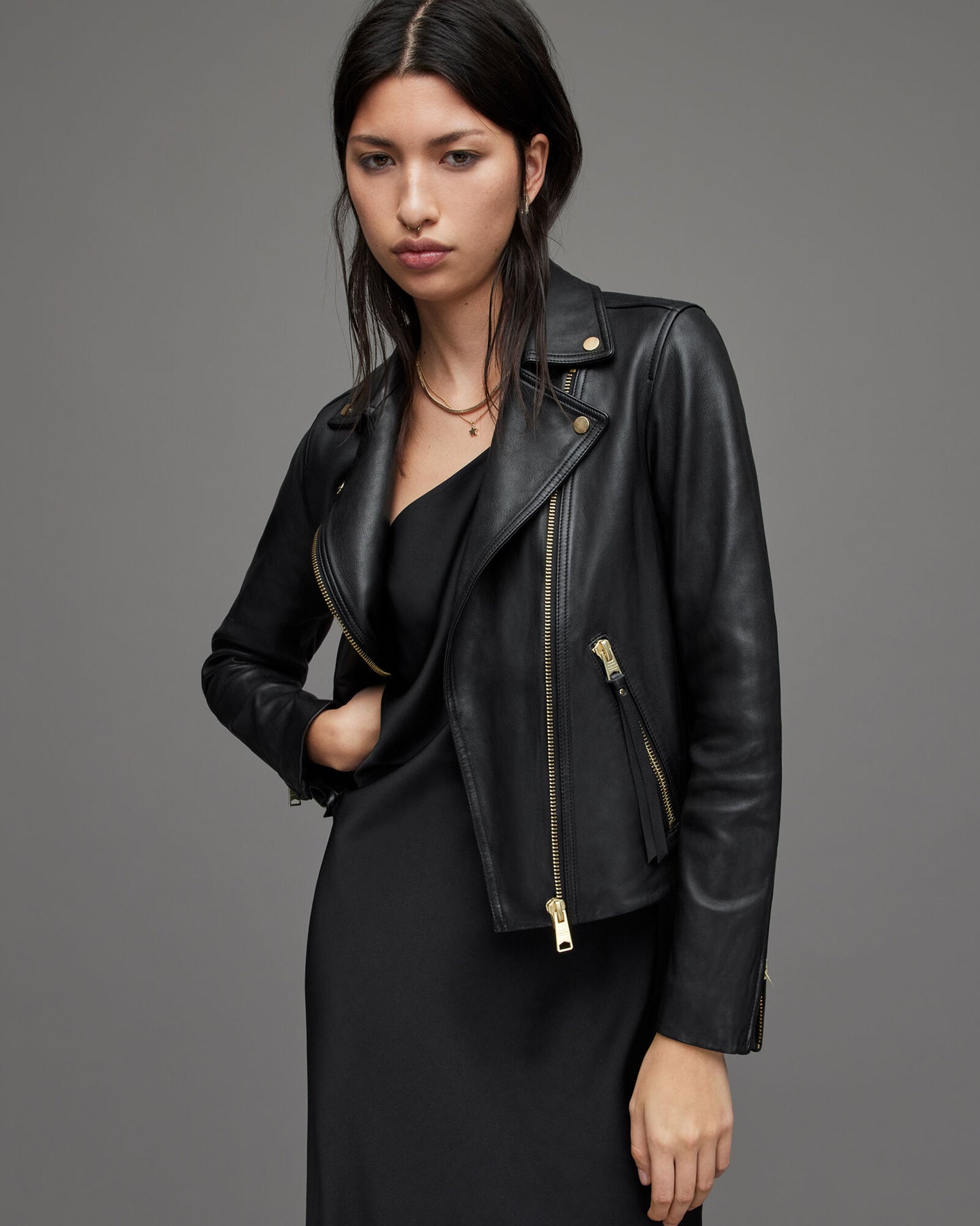 Dalby Slim Fit Gold Leather Biker Jacket