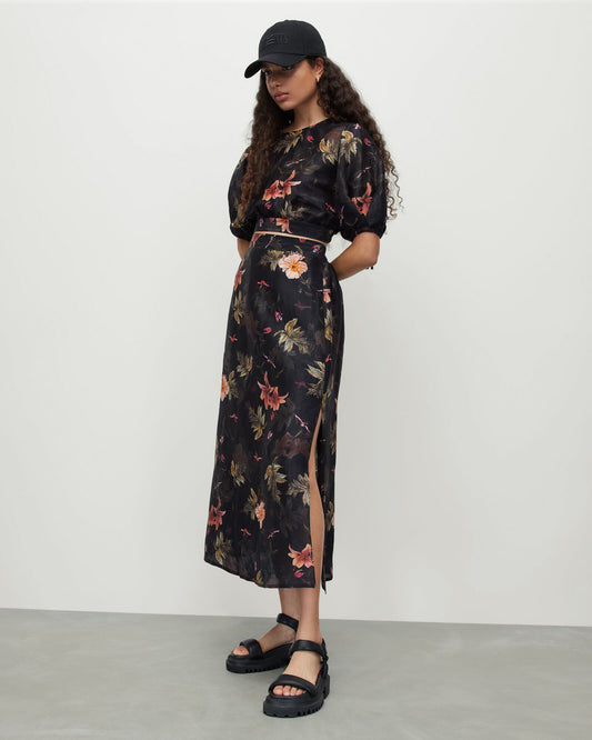 Asta Viviana Silk Linen Blend Maxi Skirt